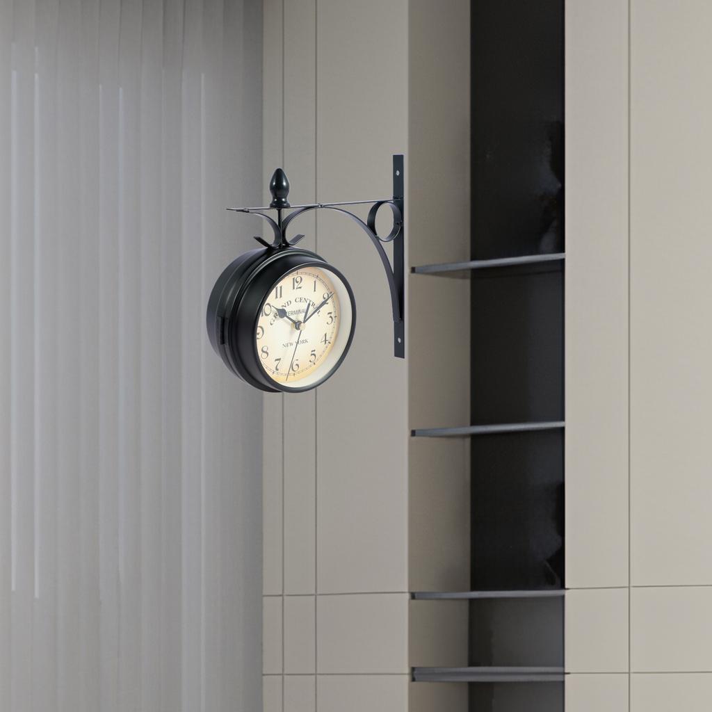 Nástěnné hodiny Retro Oboustranné nádražní hodiny na baterie Tiché hodiny se sadou pro montáž na zeď Antikvární nástěnné hodiny pro domácnost