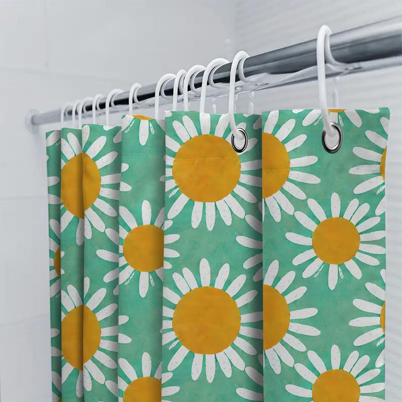 Bright Floral Shower Curtain 3D Printed Bathroom Decor Waterproof Fabric Modern Sunflower Design For Home Decoration In Green Co