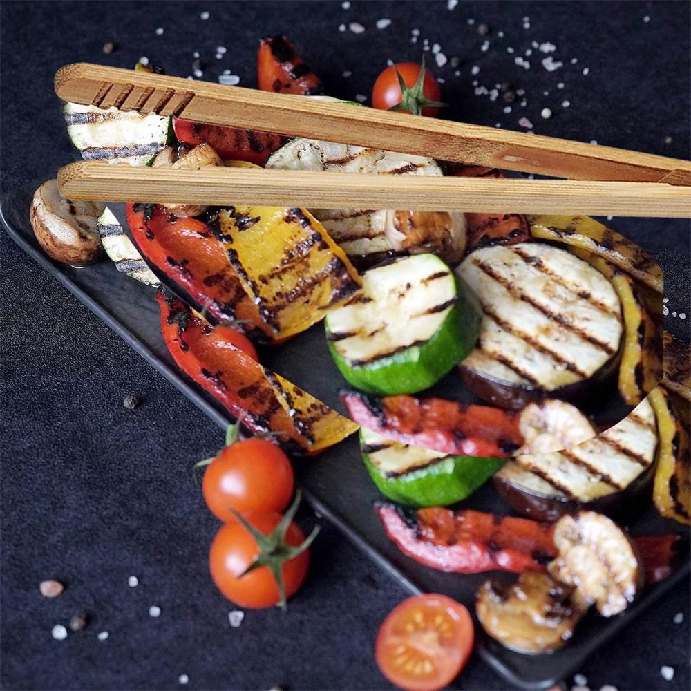 12 Stück Hochwertige Bambuszange, 7 Zoll - Robust & Langlebig zum Servieren von Toast, Käse, Obst, Salat | Leicht, Einfacher Griff