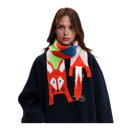 

Жіночий шарф з мультяшним лисом, м який теплий шарф з штучного кашеміру, осінньо-зимовий довгий шарф, універсальний аксесуар для одягу чорний