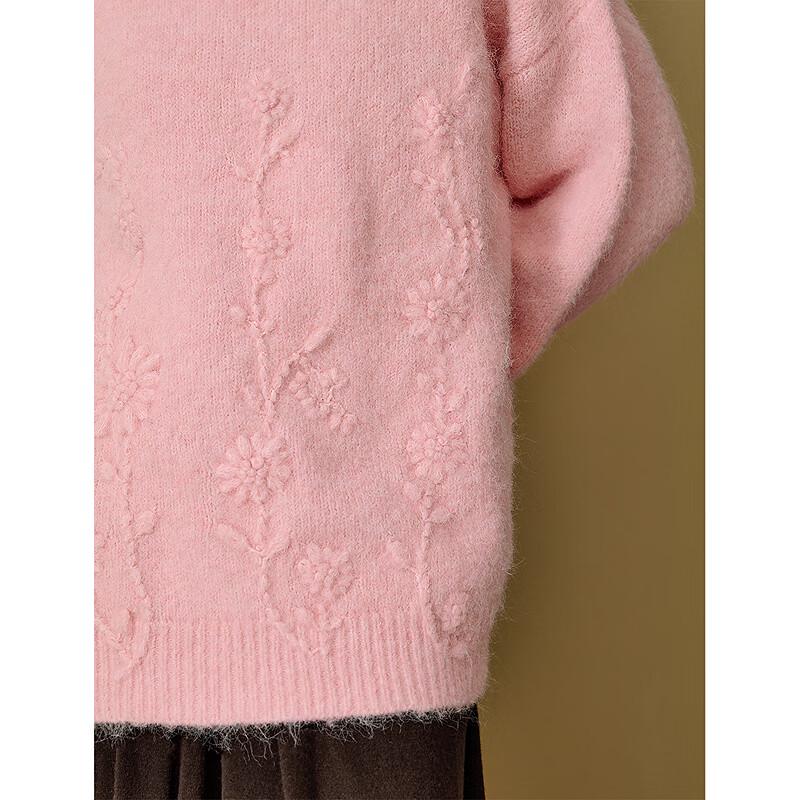 INMAN Women's Gentle Embossed Floral Embroidery Sweater