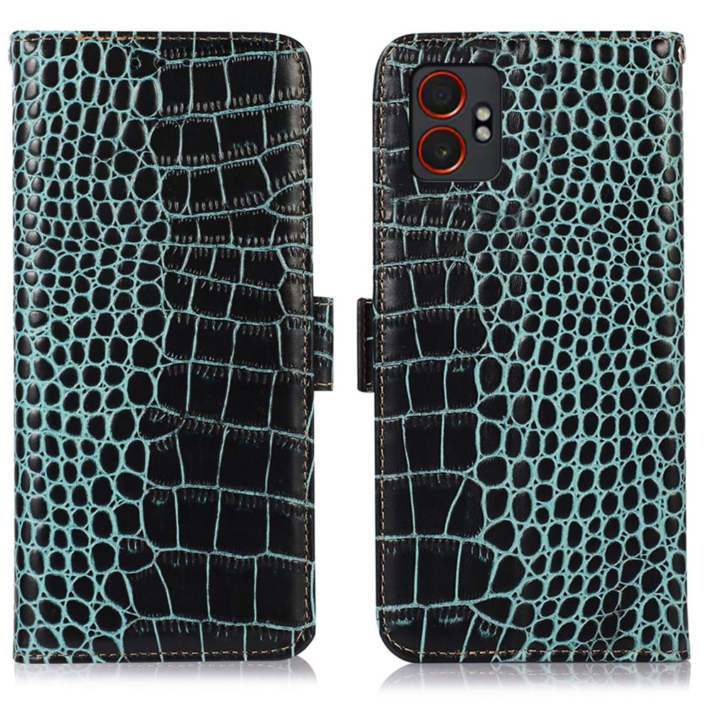 Für Samsung Galaxy XCover7 Pro Hülle Krokodiltextur Echtes Rindsleder Handyhülle mit Geldbörse