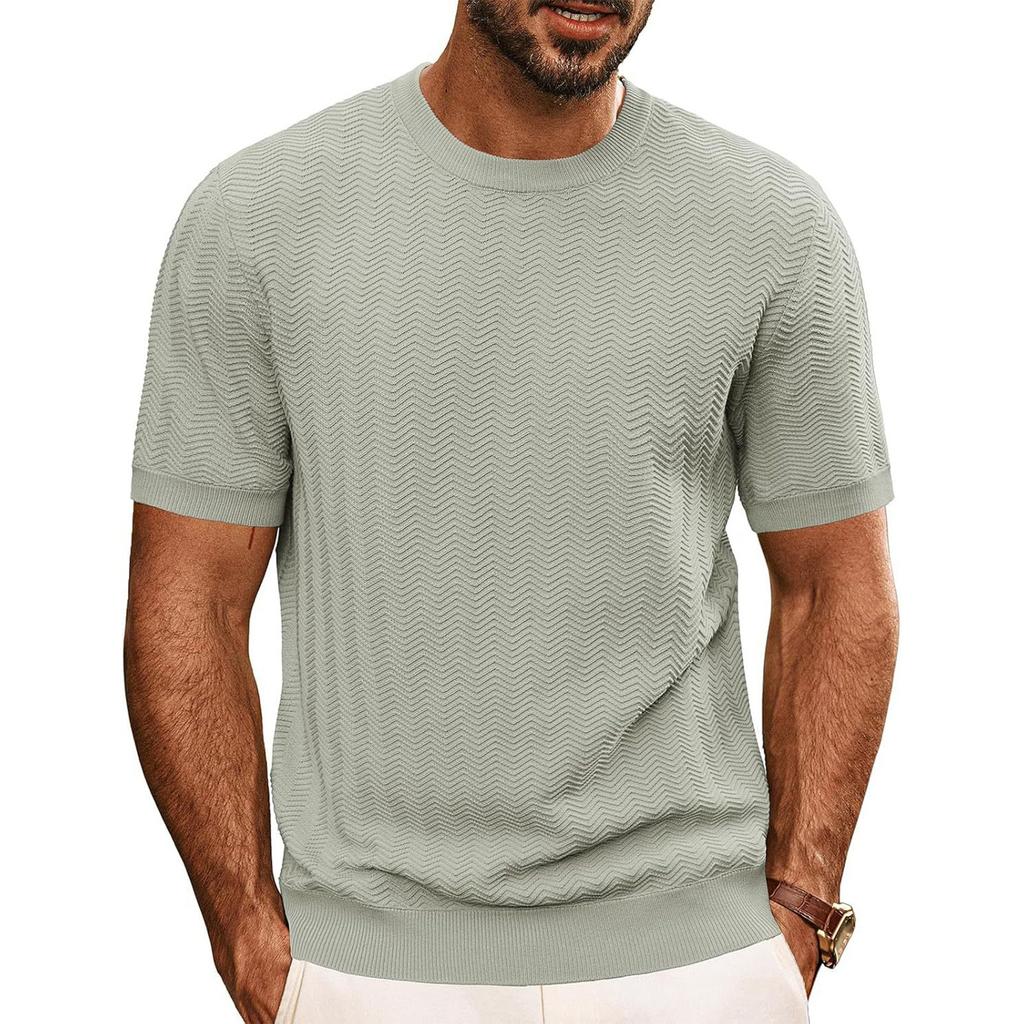 Men's Summer T-shirt Knitted European And American Retro Style Round Neck Long Sleeved Shirt