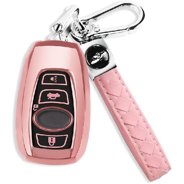 QBUC for Subaru Key Fob Cover Case with Keychain,Car Key Holder fit for Subaru Crosstrek Forester Outback Ascent Impreza Legacy BRZ WRX Sti 4 Buttons