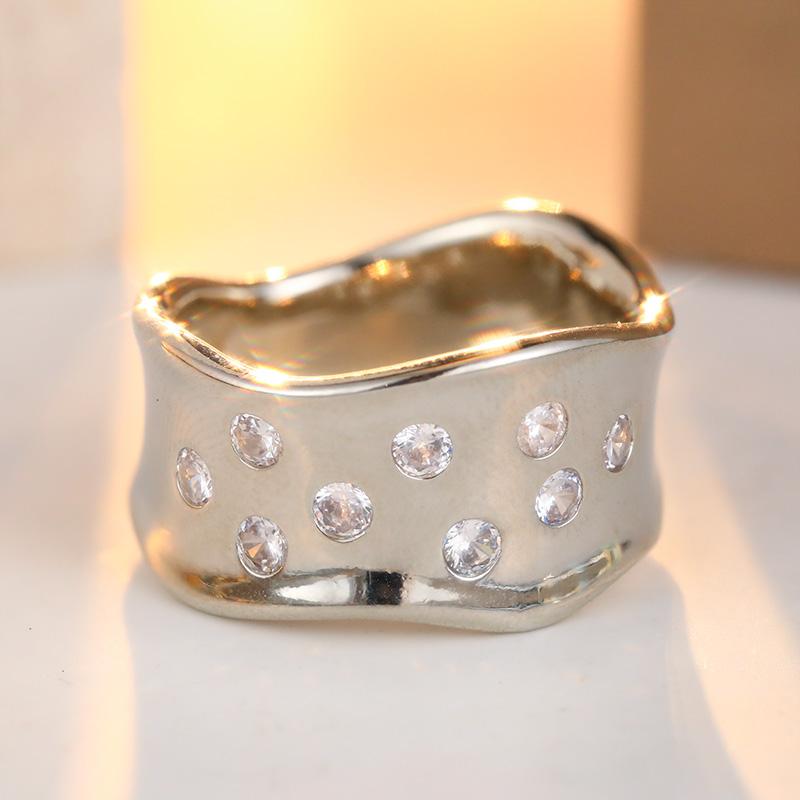 Anillo Minimalista con Incrustaciones de Circonita Blanca para Mujer Color Cobre Vintage Geometría Uso Diario Joyería para Fiesta Regalo de Aniversario