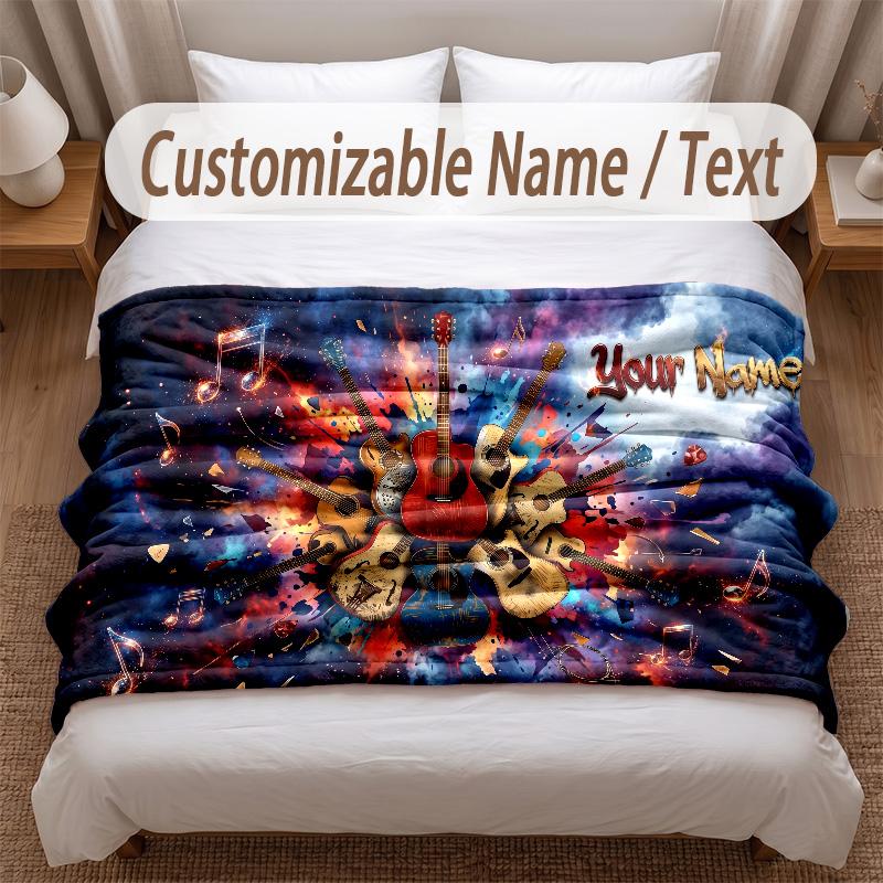 Music General Theme Soft Blanket Personalized Custom Name Text Print Warm Blanket Home Sofa Bedroom Decor