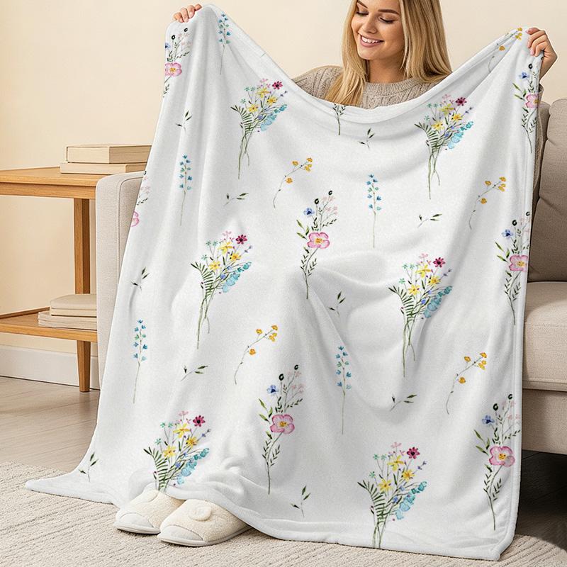 Thick Floral Flannel Throw Blanket Warm & Soft, Cozy for Home & Guest Room Spare, Perfect for Halloween & Christmas, Single Size for Relax