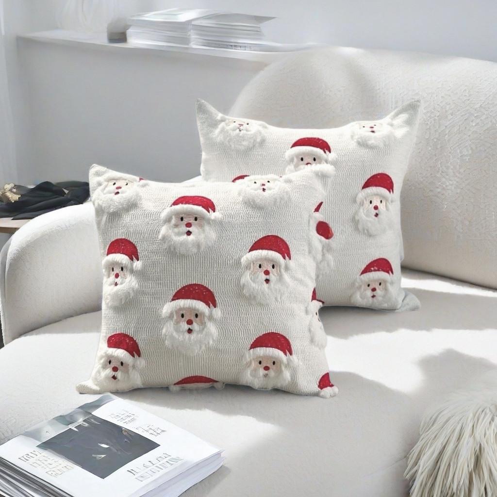Christmas Santa Plush Cushion Cover With Cartoon Santa Claus Design For Holiday Home Decor