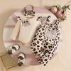 Lange Mouwen Bodysuit met Letter en Print Overall met Zakken en Hoofdband Set
