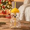 Eco Friendly Sippy Cup Bear Shape with Straw Lid 500ml Heat-Resistant Glass Tumbler Reusable Cold for Iced Coffee Milk Tea Juice