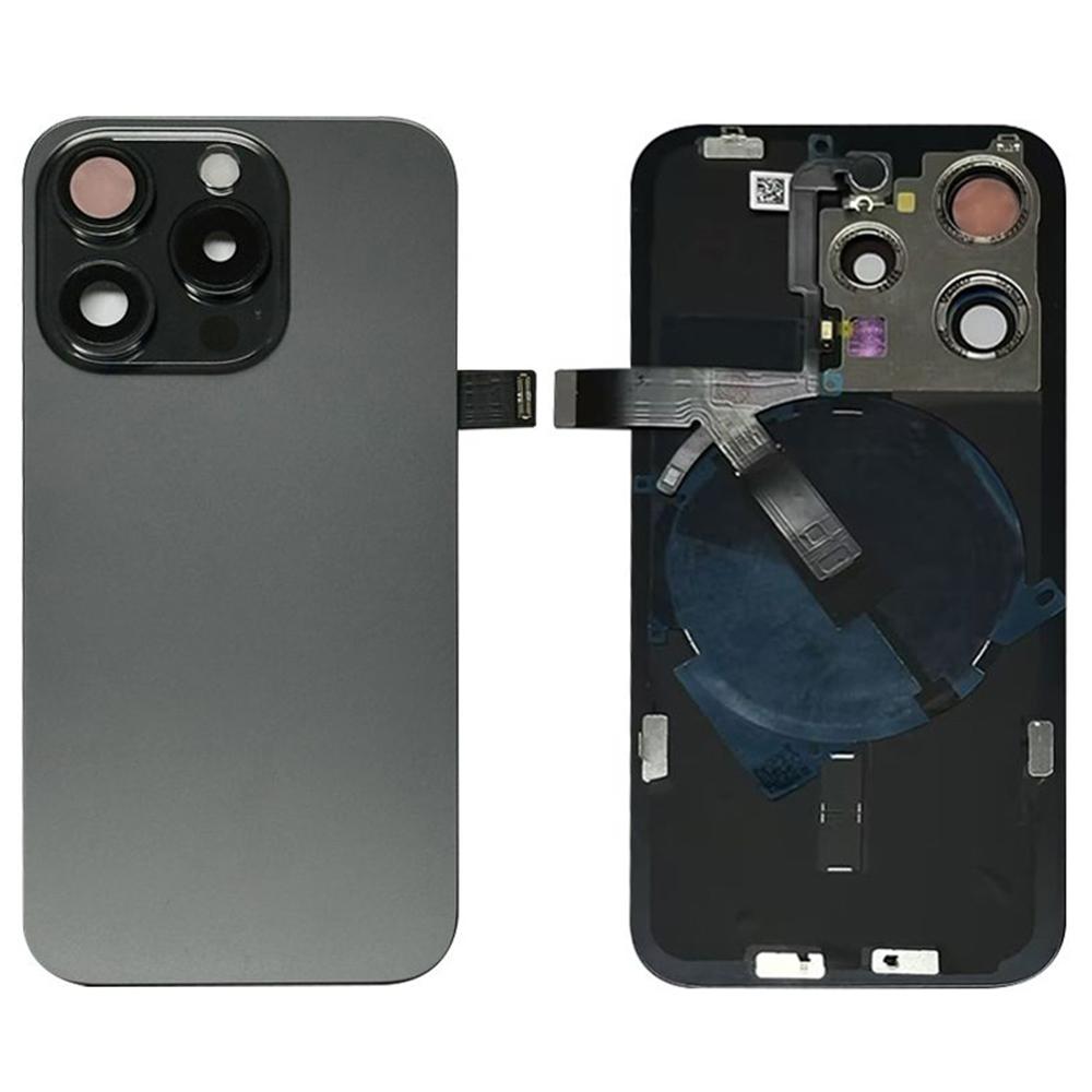 

For iPhone 15 Pro Battery Housing Cover+Camera Lens Cover+Bracket+Wireless Charging Port Cable Black