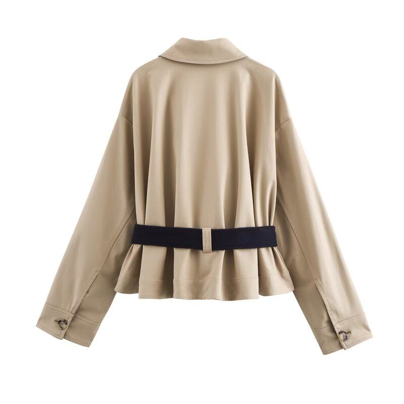 Fashion Style 2024 Autumn New Women's Clothing Stylish Easiest for Match Waistband Pure Color Polo Collar Jacket 8427347