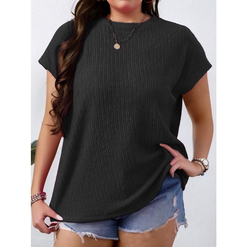 Summer New Plus-size Fashionable Women's Round-neck Solid Color Small Flying Sleeve Short-sleeved T-shirt