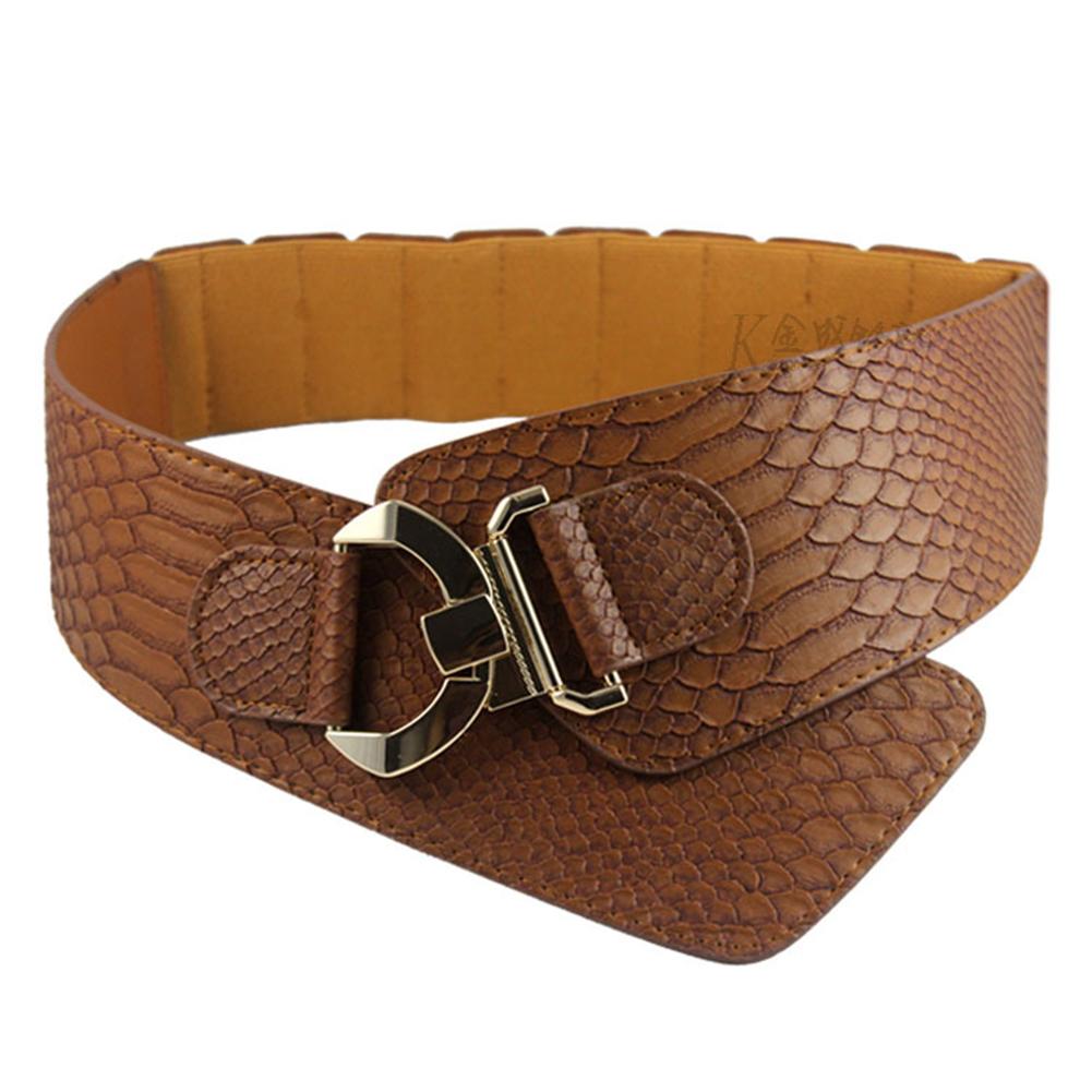 Women Fashion Crocodile Pattern Elastic Wide Belt Simple Belt Decorative