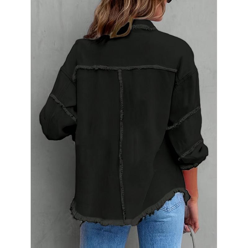 2026 European and American Style Raw Edge Ladies Casual Denim Jacket with Practical Pockets