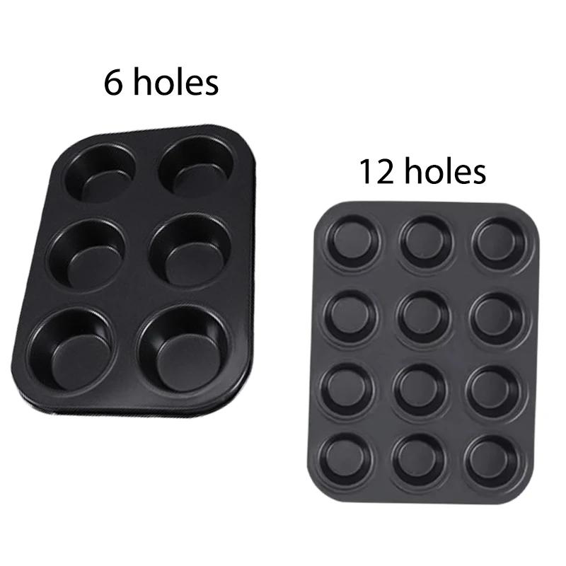 6 or 12 Cups Cupcake Pan Carbon Steel Bakeware Nonstick Brownie Cake Pan Easy Clean Dishwasher Safe for Oven Baking Cake Mold