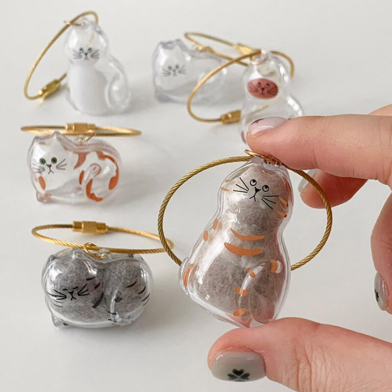 Cat Transparent Memory Capsule Keychain Fur Ball Storage