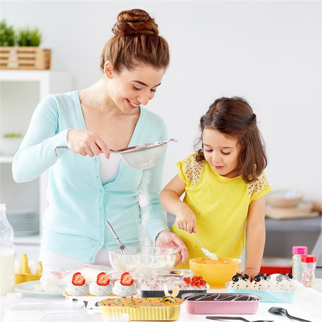 50 ks 200ml Barevná hliníková fólie Pečicí forma Vhodná do trouby Uzavíratelná Obal na durian Kelímek na sýrový pudink S víčkem a vidličkou 200ml 50ks