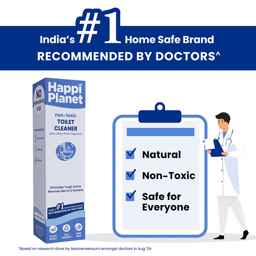 Happi Planet | Bio-Desinfektions-WC-Reiniger | 1L | Natürlich, Ungiftig, Pflanzenbasiert, Biologisch abbaubar, Kräuter | Beseitigt hartnäckigen Schmutz, Keime &