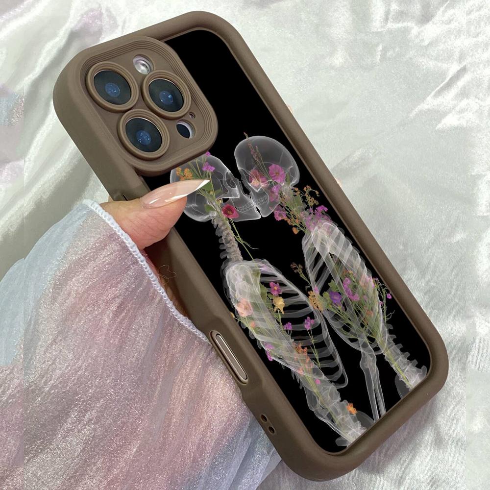 JT77 Black Couple Skulls Love Art for iPhone 17 16 15 Pro Max Samsung S26 S25 S24 Ultra A17 A16 A07 A56 Xiaomi 15T Redmi Note14 Pro Soft 15c TPU Case