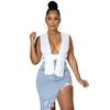 Solid Color Outerwear Thread Hollow-out Slim-Fit Short Top Hanging Neck