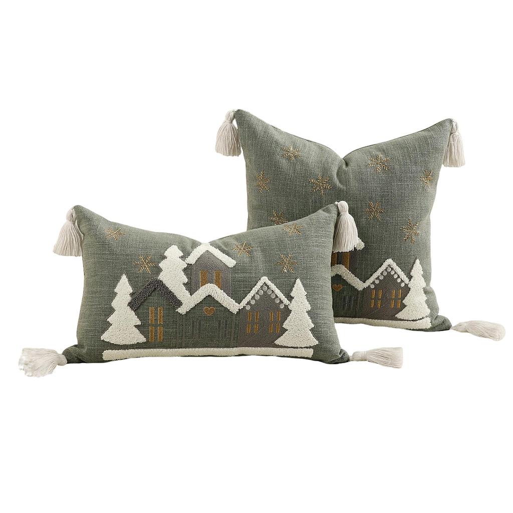 Christmas Snowflake Embroidery Throw Pillow Cover 45x45cm Red Winter Decor Farmhouse Cushion Case
