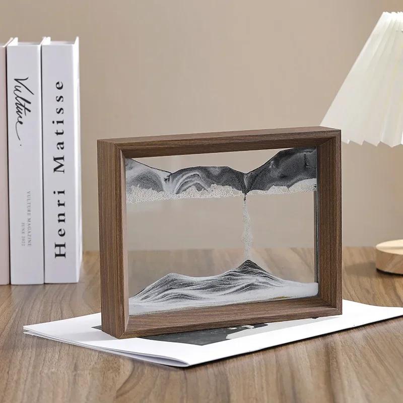Wooden Frame Sandscape Moving Sand Art Picture Quicksand 3D Liquid Hourglass Craft Flowing Sand Painting Office Home Decor Gifts