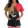 Women's Short-sleeved Halloween Print V-neck Pocket Protective Work Shirt