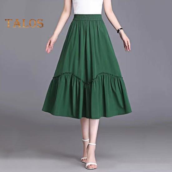 Dámská midi sukně Elastický vysoký pas Áčková dlouhá sukně s kapsami Jednobarevná tenká sukně Zeštíhlující design sukně