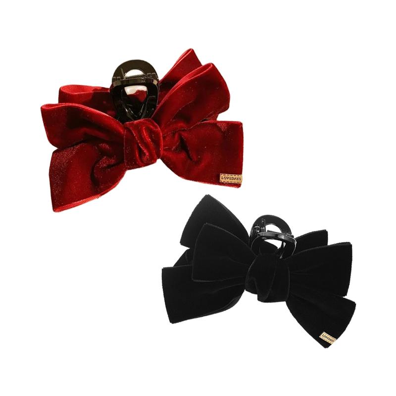 1pc Black Velvet Bow Hair Clip, Autumn and Winter High-end Feeling, Hair Grab, Large Versatile Temperament, Shark Clip
