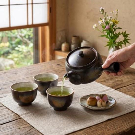 Mino ware large teapot that holds approximately 400ml suitable 2 3 people Bizen style brown plain ceramic made Japan 500-38.
