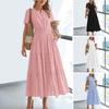 Summer Maxi Dress for Women Casual V Neck Short Sleeve Smocked Waist Flowy Tiered Pleated Long Dress