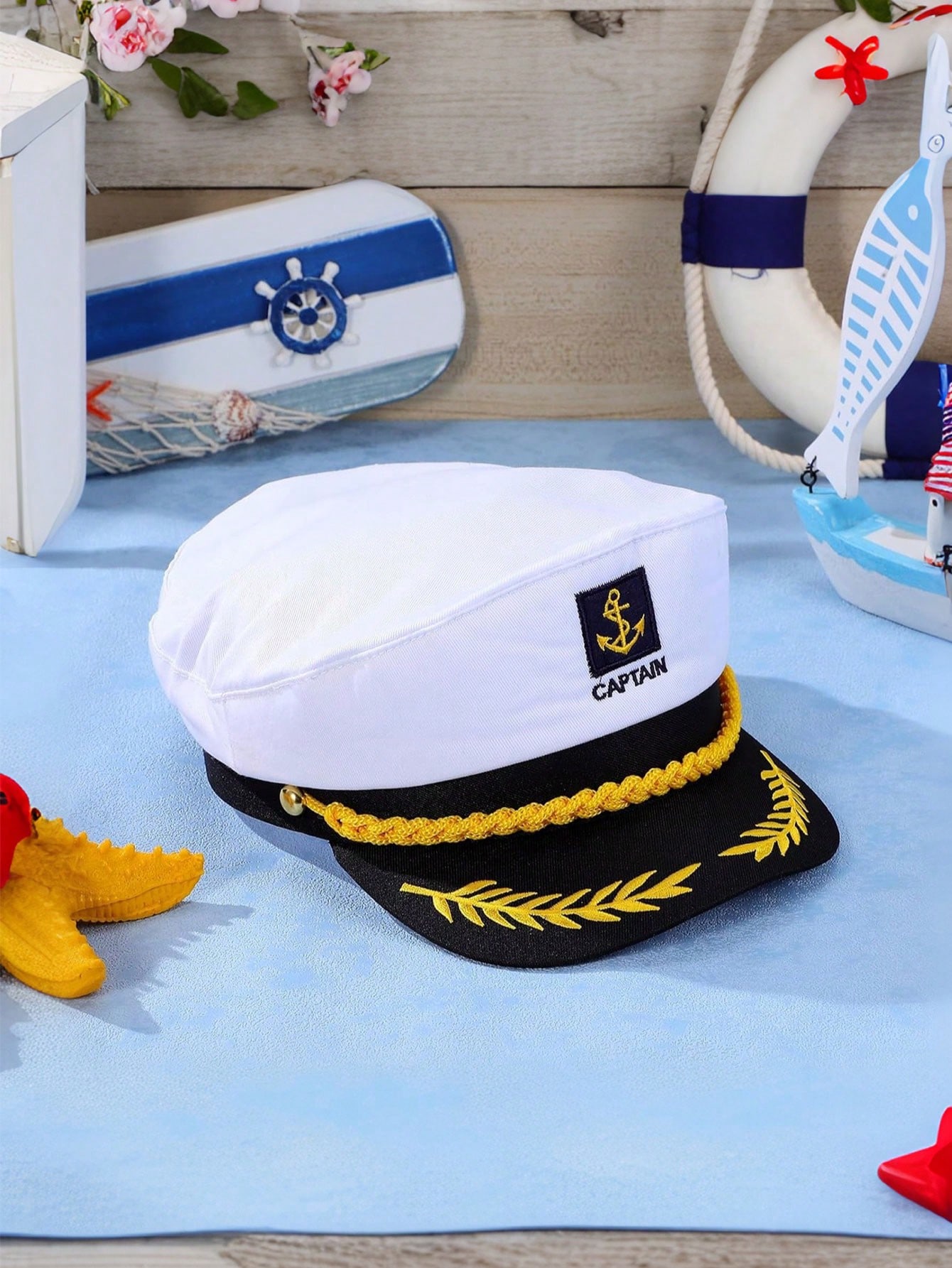 

1pc Adjustable Yacht Captain Hat, Sailor Cap, Costume Accessory For Adults, Suitable For Halloween білий