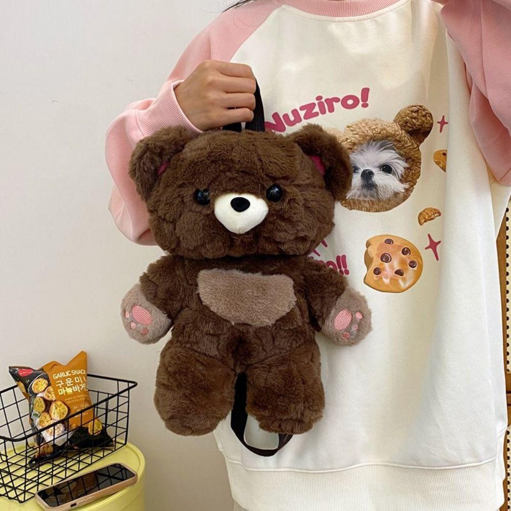 Multicolour Plush Shoulders Bag 3D Bear Animal Bag Sweet Plush Bear Backpack Outdoor