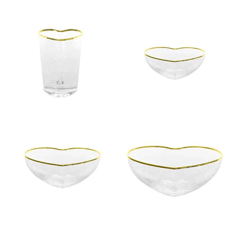 Gold Clear Crystal Glass Heart Shaped Bowl Heat Resistant Instant Noodles Bowls Cooker Tableware Kitchen Accessorie