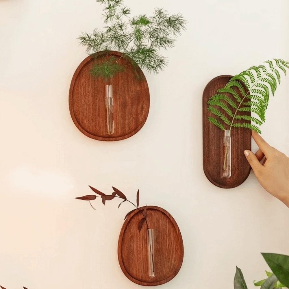 Space Saving Wall Mounted Vase Solid Wood Oval Tube Wall Vase Plant Container DIY Plant