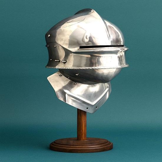 Gothic Sallet Helmet 18ga Steel Bevor, LARP Knight Armor