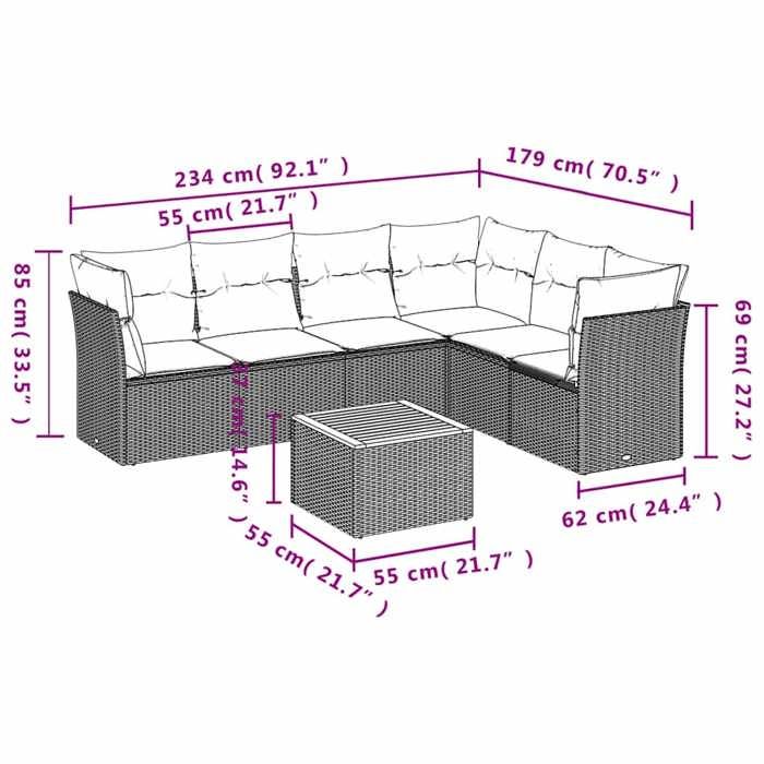 VidaXL Salon de Jardin avec Coussins 7 pcs, Canapés de Patio, Ensemble de Meubles, Mobilier de Terrasse Exterieur, Noir 3255986