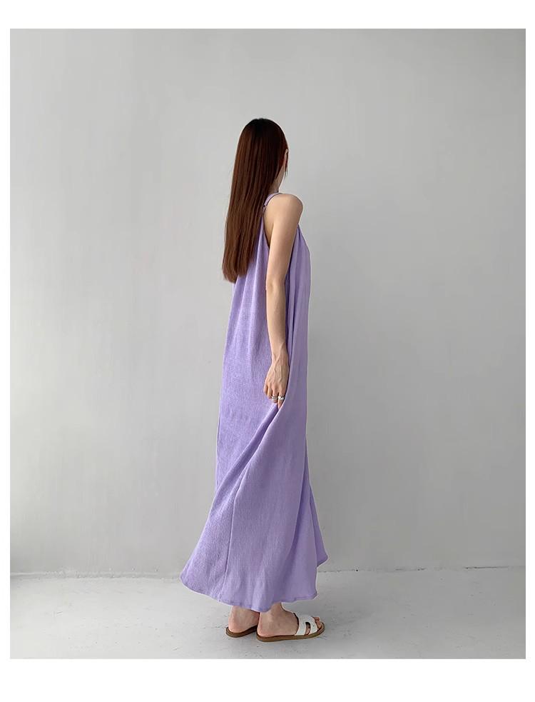 Petite French Purple Sling Dress for Women - 2025 Summer Loose Fit, Slimming, Temperament Style for Seaside Vacation.
