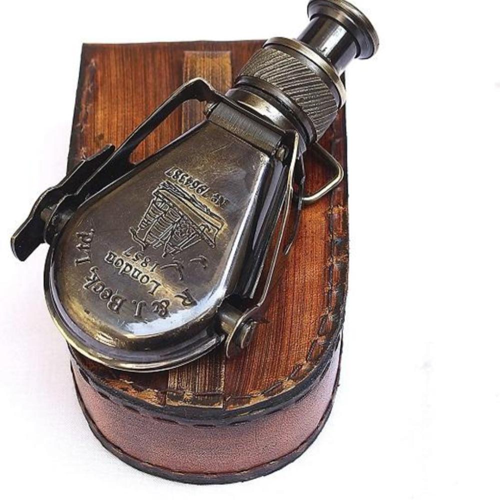 Mosiężny Mini Składany Teleskop Monokularowy z Pokrowcem Skórzanym – 10,16 cm