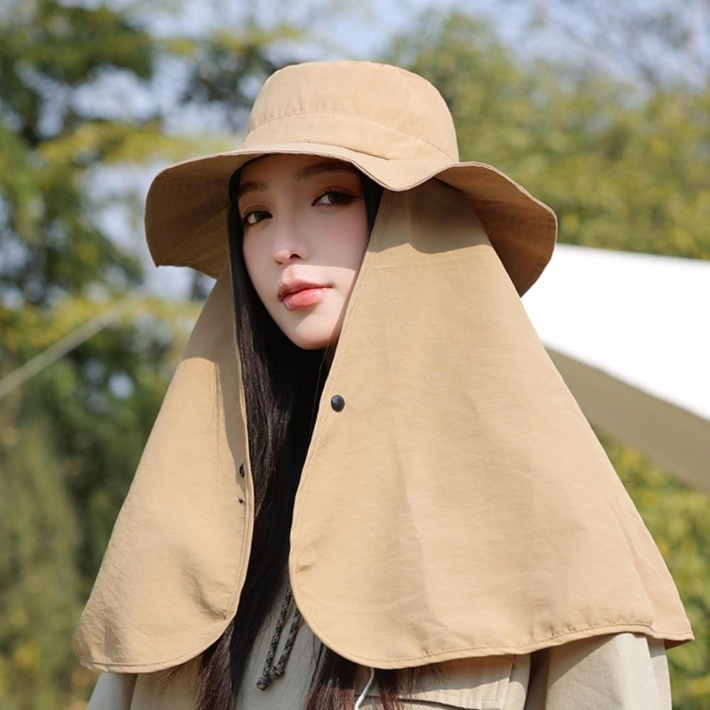 Fashion With Neck Cover Sun Hat Uv Sun Protection Solid Color Wide Brim Hats Sun Protection Hat Fishing