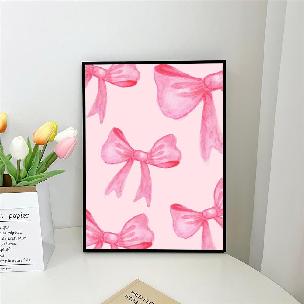 1pc Vintage Trendy Art Pink Bows Colorful Cherry College Poster Self-adhesive Art Waterproof Paper Sticker Wall Decor