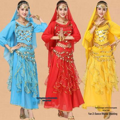 Conjunto de Fantasia Indiana para Dança do Ventre Feminina: Conjunto de Blusa e Saia Longa Étnica para Adultos