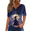 Women's T Shirt Halloween Print Button Short Sleeve Daily Weekend Fashion Basic V- Neck Regular Top