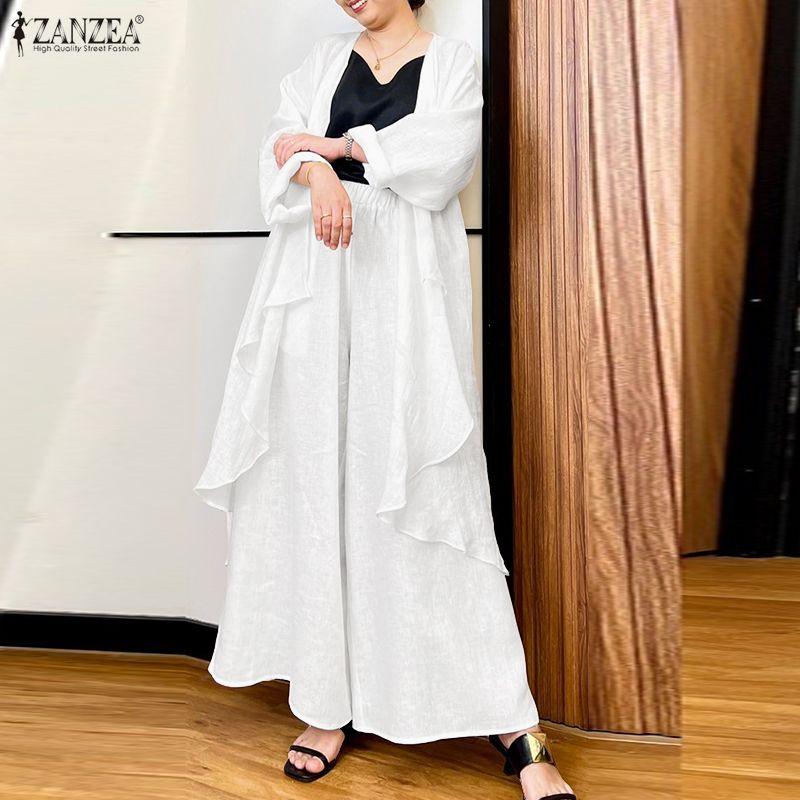 ZANZEA Women Long Cardigan Blouse and Pants Casual Two Piece Suit Sets