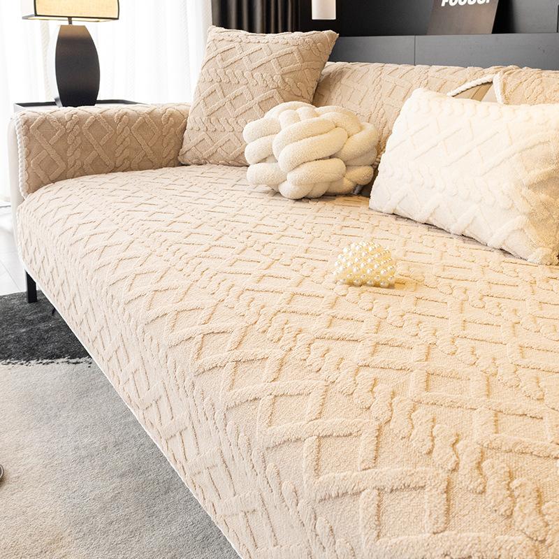 Solid Color Shu Cotton Velvet Sofa Cushion Winter  New Plush Seat Cushion High-End Non-Slip Sofa Cover Cross-Border