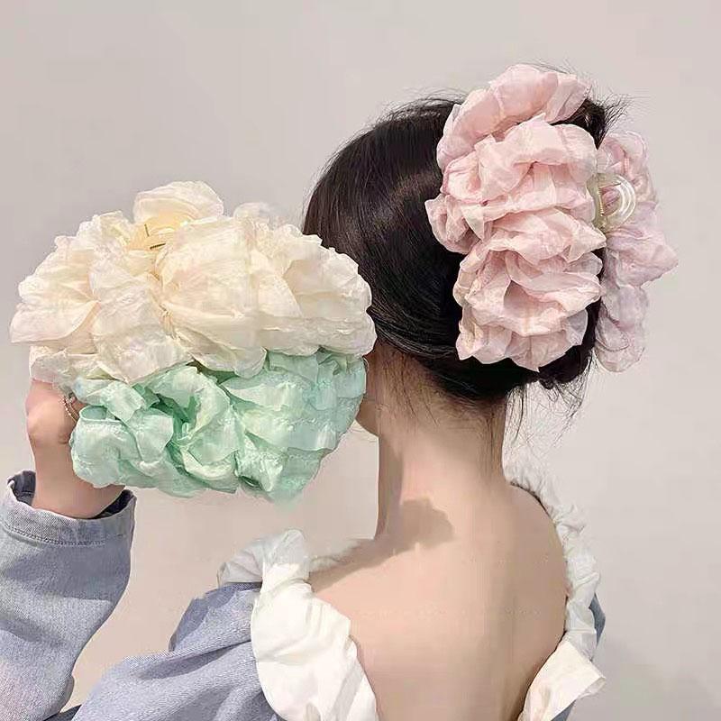 New Large Chiffon Bow Hair Claw Clip Elegant Large Size Fabric Ribbon Flower Hair Clip Jaw Clamps Accessories For Women Hairpins