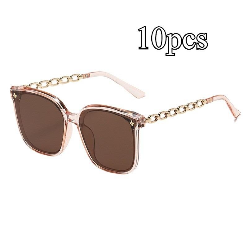 Cool Gold Chain Oversized Square Sunglasses for Women UV400 Anti Radiation Vacation Driving Eyewear