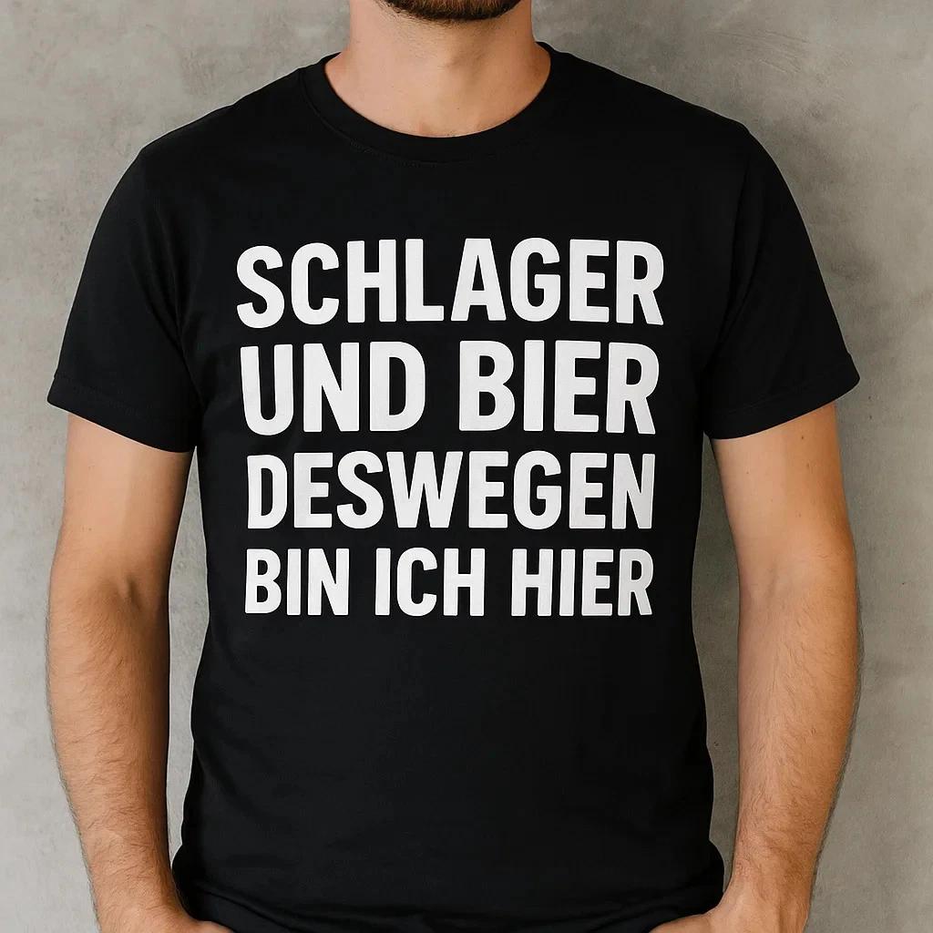 SCHLAGER UND BIER DESWEGEN BIN ICH HIER T-Shirt Fun Spaß Sprüche Lustig M