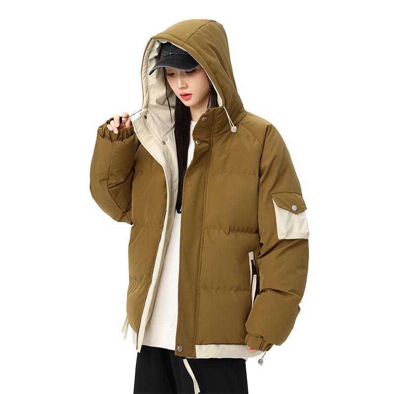 Men's and Women's Same Couple Coats, Winter Men's Thickened Fake Two-piece Hooded Down Cotton Clothes, Tooling Cotton Clothes Tide